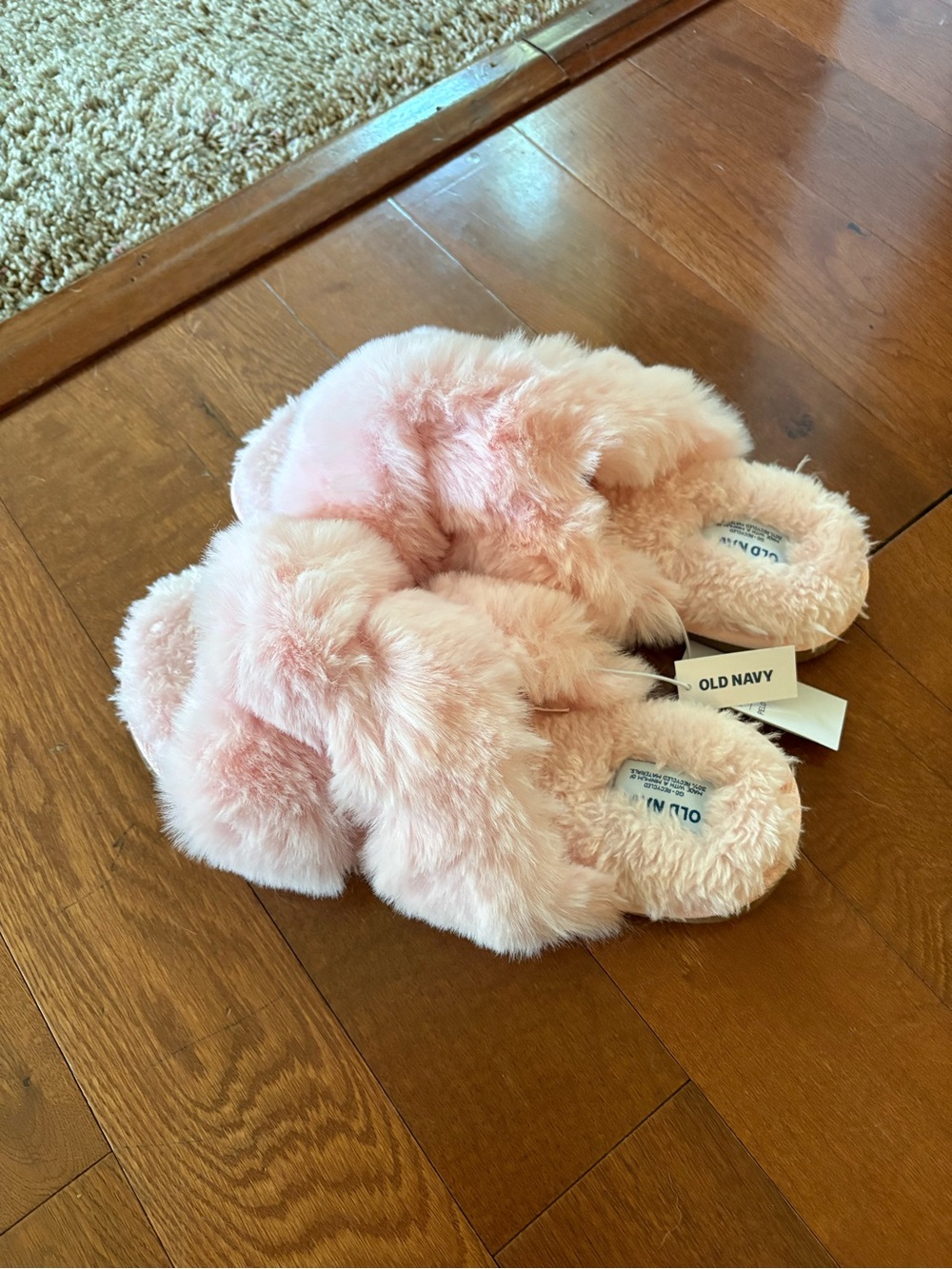 Old Navy Pink Fuzzy Cross-Band Slippers